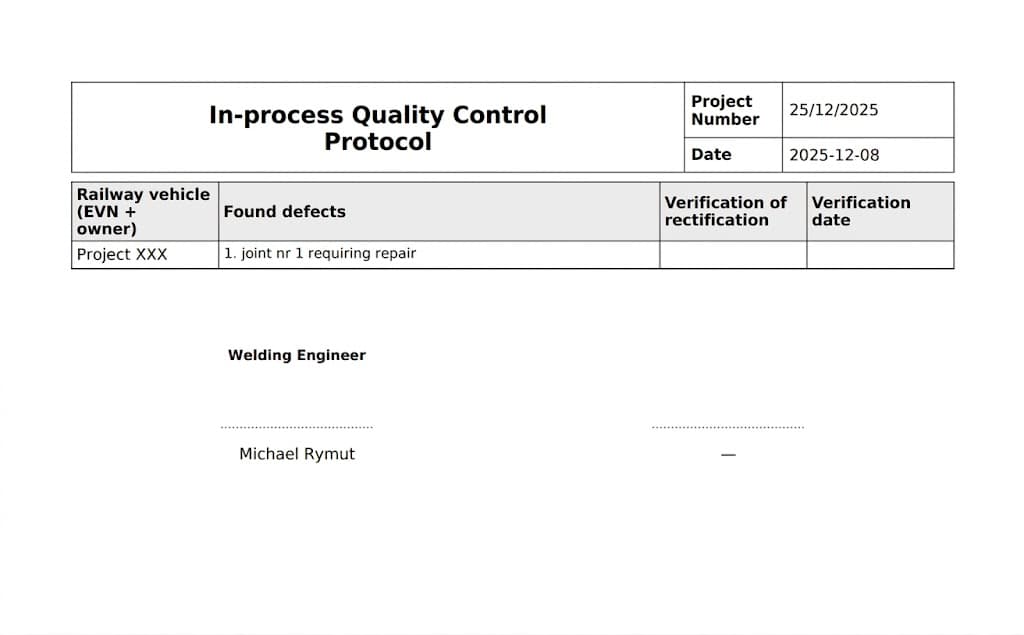 Inspection protocols · EN ISO 3834 — 4